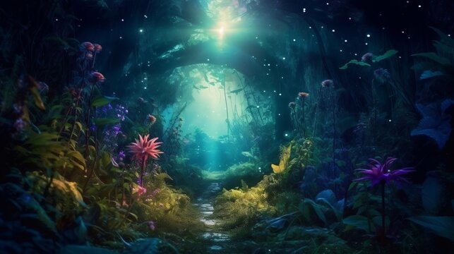 magical forest in the moonlight