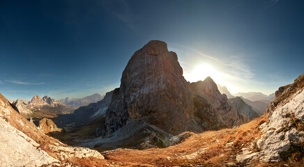 Scenic view of a rock in the autumn Alps.