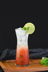 Red Guava Mojito in Black Background