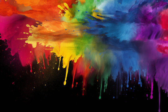Rainbow paint splatter, pride, background Generative AI