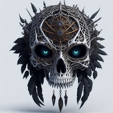 Skull As Steampunk Dreamcatcher With Opal Eyes