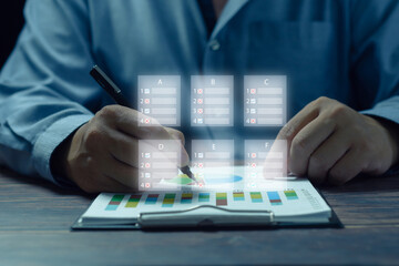 Businessman tick correct mark for document approval, questionnaire, service , assessment...