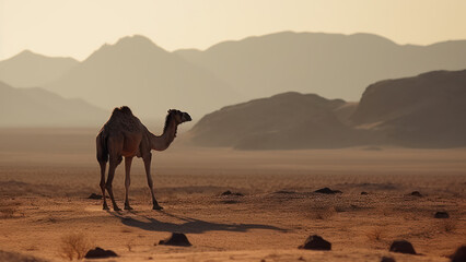 camel in desert landscape generative ai - obrazy, fototapety, plakaty
