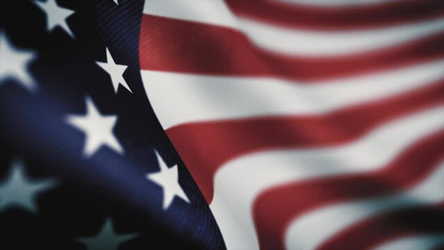 USA American Flag Close Up Textured Background/ 4k animation of a close up of US textured american flag background, with fabric and grunge texture and wind effect