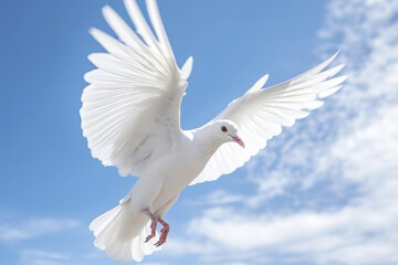 white dove flying in the blue sky generative ai