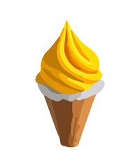 Realistic soft ice cream waffle cone. Soft serve ice cream, 3d vector american sundae swirl in wafer cone or machine vanilla ice cream.