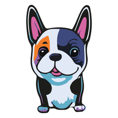 Cute dog in cartoon style. Sticker of a colorful puppy. Vector.