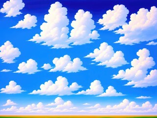 Cartoon clouds in the blue sky. Created by a stable diffusion neural network.