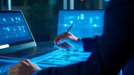 person typing on a digital tablet