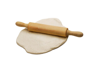 wood roller over pizza dough isolated on transparent layered background.