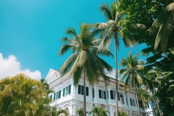 Fototapeta na wymiar palm trees in front of a house, ai generative