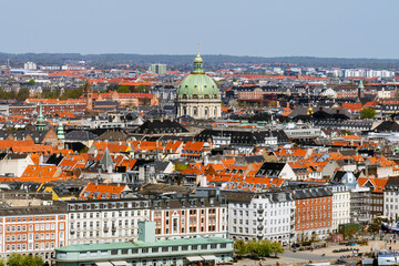 Fototapeta na wymiar Aerial view over central Copenhagen with Frederik's Church (The Marble Church) in Denmark.