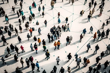 Foto op Plexiglas Aerial view of a crowd with a network of connections, generative ai © FrankBoston