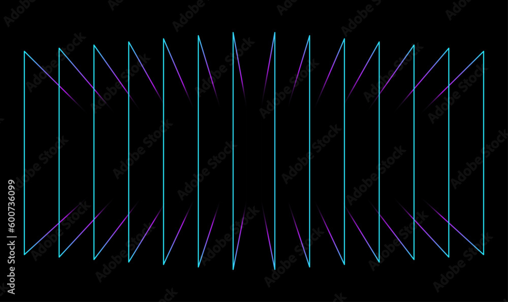 Aufkleber Abstract perspective rectangles line frame overlay pattern by colorful light line glitch effect isolated on black background. Vector illustration AI technology, digital, communication, science, music