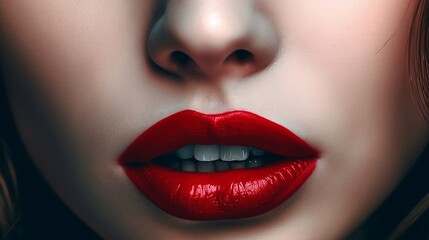 Fototapeta premium Make up of woman with red lips. Generative AI