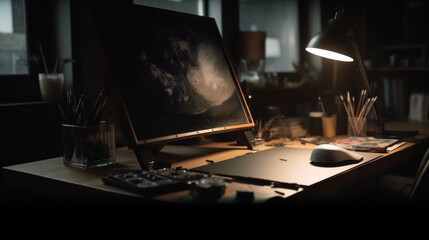 Digital Art Studio With Drawing Tablet And Screen