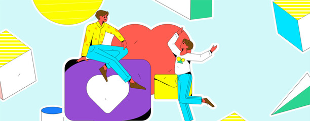Naklejka premium Happy Valentine's Day flat character vector concept operation hand drawn illustration 