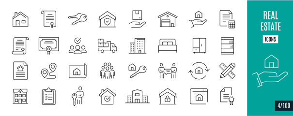 Best collection Real estate line icons. House, delivering, transactions,... 4/100