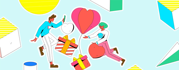Happy Valentine's Day flat character vector concept operation hand drawn illustration
