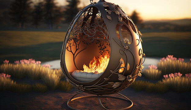Hanging egg chair fire pit chad gardening pictures AI Generated image