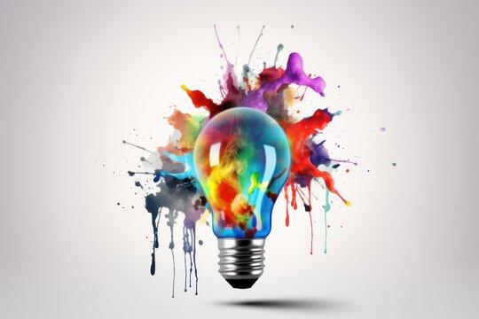 A colorful light bulb on white background. Generative AI