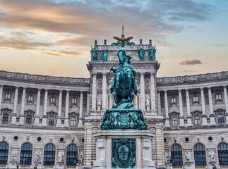 Fototapeta na wymiar Hofburg palace and the Horse Statue of Archduke Karl, Vienna, Austria