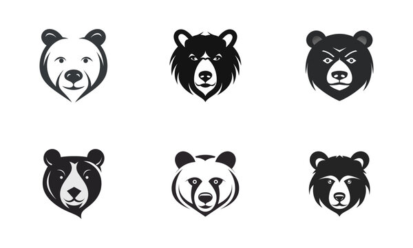 Set of bear head logo or icon template vector icon illustration design for business and corporate identity in modern flat style illustration