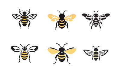 Set of bee icons. Vector illustration isolated on white background