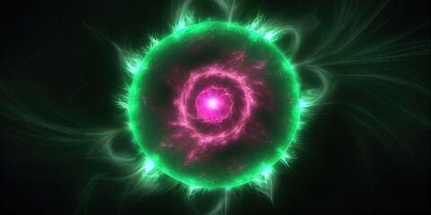 Obraz premium Spiritual Green and pink chakra alignment to increase soul energy. Illustration generated by Abstract, Elegant and Modern AI