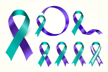 Teal and purple ribbons are used to represent many important situations that need attention. These include domestic violence, sexual assault, and suicide.