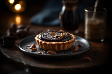 Crispy pastry tartlet filled chocolate. Generative AI. - obrazy, fototapety, plakaty