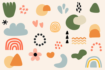 Abstract flat hand drawn shapes collection. Nature style vector illustration
