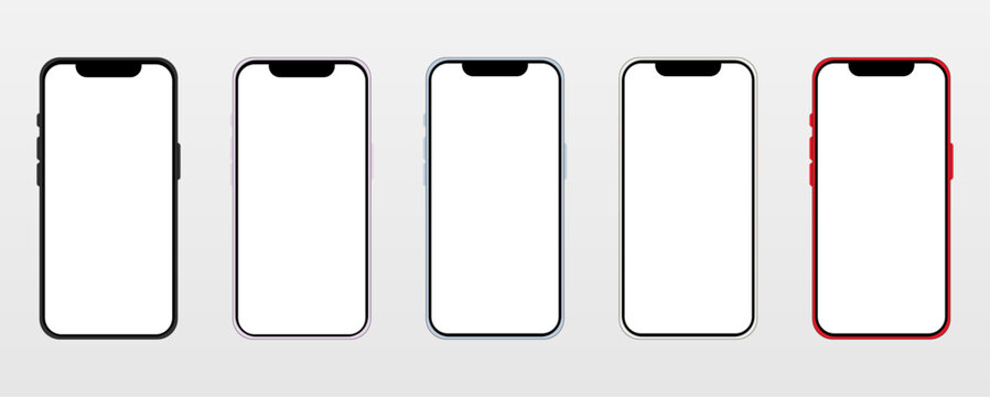 Realistic smartphone mockup collection. Different colors. Vector illustration