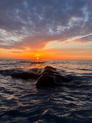 Fiery red sunset on the sea