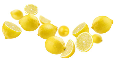 Flying delicious lemon fruits, cut out