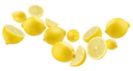 Flying delicious lemon fruits, cut out