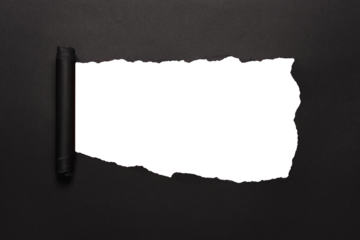 Torn hole and ripped of black paper on a transparent background with clipping path cut out