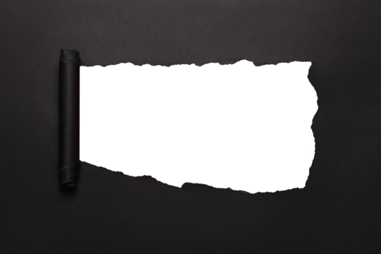 Torn hole and ripped of black paper on a transparent background with clipping path cut out