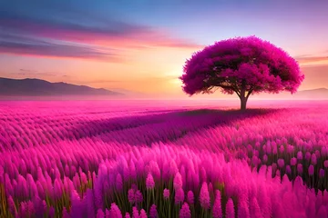 Tuinposter Roze lavender field 