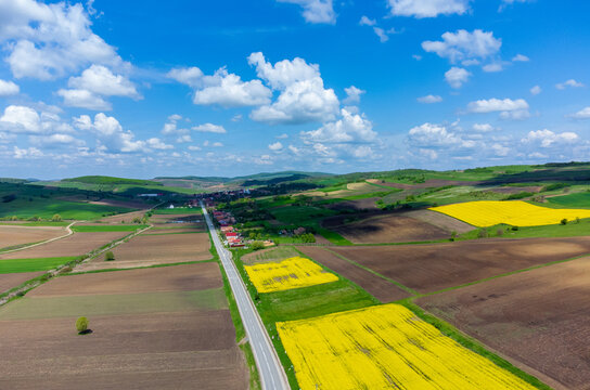 aerial view of a rural agricultural area in Transylvania - Romania