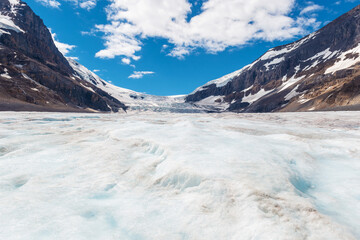 Athabasca glacier with melting ice, Jasper national park, Alberta, Canada.