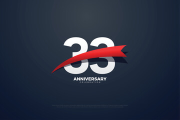 33rd anniversary with numbers illustration on colorful background - obrazy, fototapety, plakaty