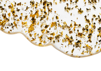 Liquid gel abstract cosmetic product Smear with golden particles cut out