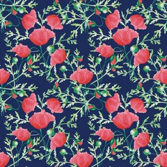 seamless poppy pattern