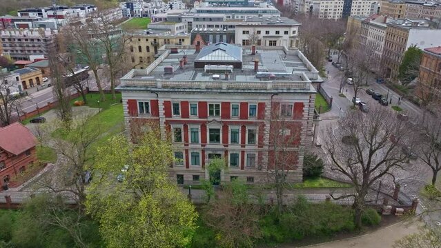 Drone shot of The State Chancellery and Ministry of Culture of the State of Saxony-Anhalt (Staatskanzlei und Ministerium f&uuml;r Kultur des Landes Sachsen-Anhalt ) or ( Palais am F&uuml;rstenwall )