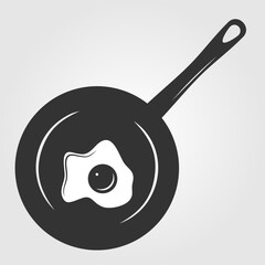 Frying pan with fried egg isolated on white background. Vector illustration