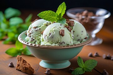 Mint Chocolate Chip Ice Cream. Generative AI