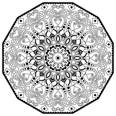 Flower Mandala. Vintage decorative elements. Oriental pattern, vector illustration. Islam, Arabic, Indian, moroccan,spain, turkish, pakistan, chinese, mystic, ottoman motifs. Coloring book page