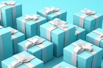 Gift Boxes Pattern on Pastel Blue Background. Generative AI