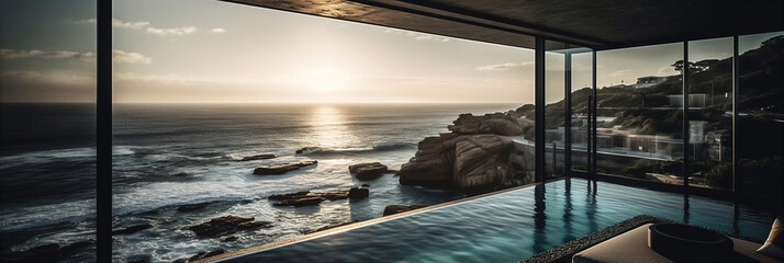 Fototapeta na wymiar Stunning view on the ocean from luxury villa. AI generated Generative AI